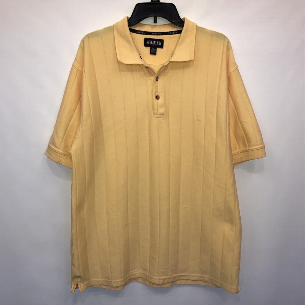 Keeler Bay Button Up Adult XXL Mens Yellow Short Sleeve Cotton Blend Polo